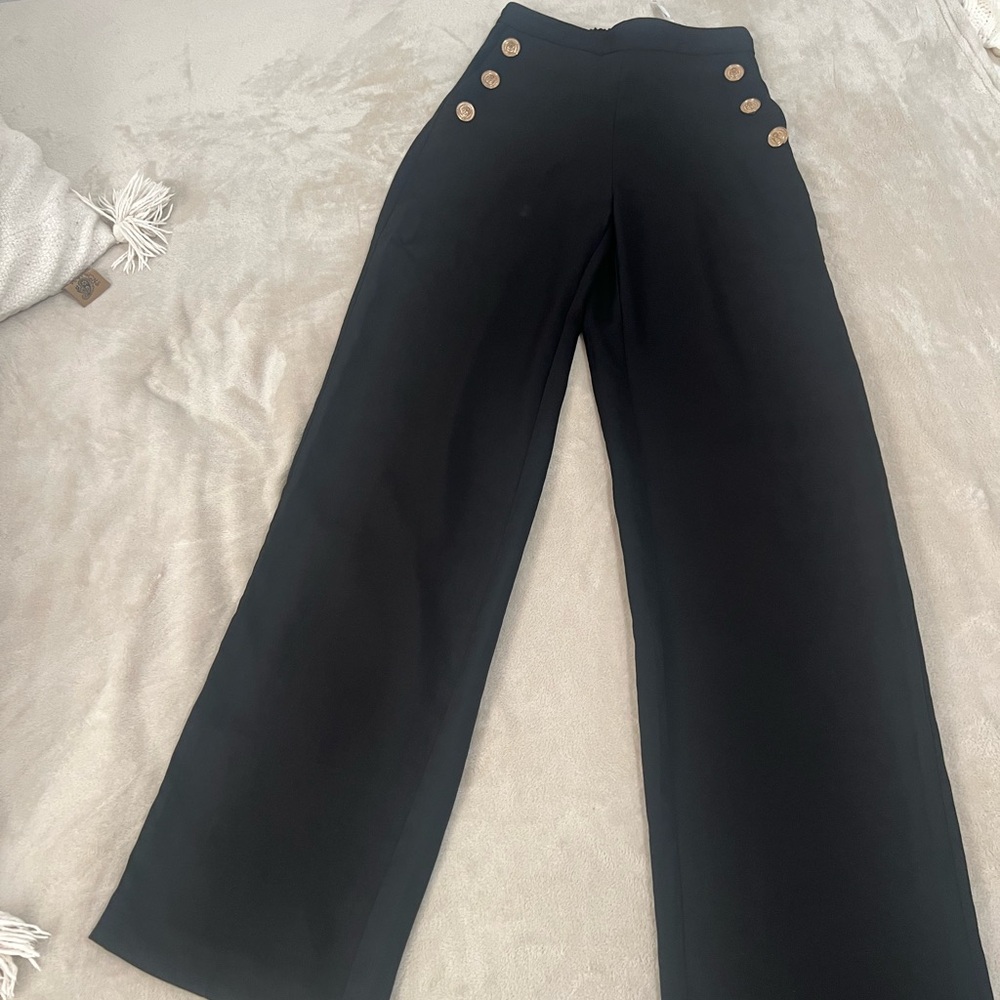 Zara Black Wide-Leg Sailor Pants with Gold Buttons